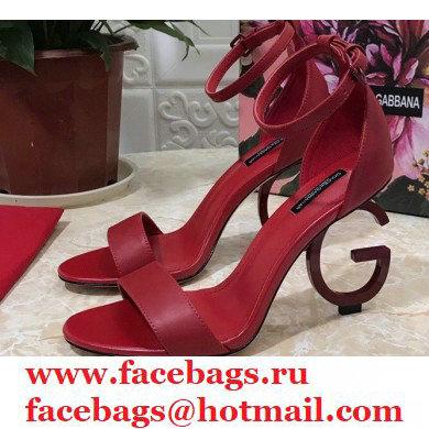 Dolce & Gabbana Heel 10.5cm Leather Sandals Red with D & G Heel 2021 - Click Image to Close
